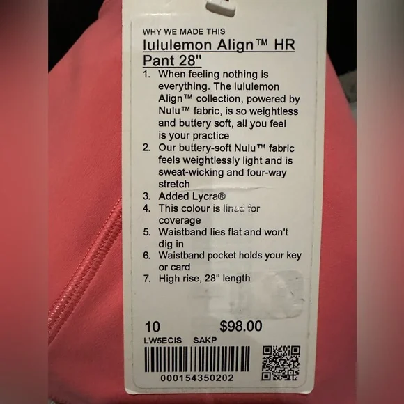 Lululemon Align 🌟NWT🌟 High Rise Pant Leggings 28” Size 10 Sakura Pink - Picture 7 of 8